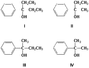 <strong>Which is the major product of the reaction of ethyl Grignard and propiophenone (ethyl phenyl ketone)? </strong> A) I B) II C) III D) IV