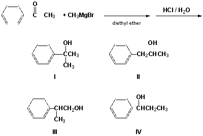 <strong>Which is the major product of the following reaction? </strong> A) I B) II C) III D) IV