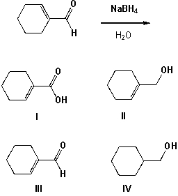 <strong>Which is the major product of the following reaction? </strong> A) I B) II C) III D) IV