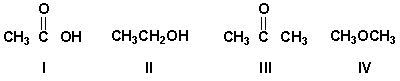 <strong>Which compound has a sharp IR absorption at 1710 cm<sup>-1</sup> and a very broad band at 3300 cm<sup>-1</sup>? </strong> A) I B) II C) III D) IV