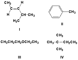 <strong>Which compound has characteristic IR peaks at 3100 cm<sup>-1</sup>, 1600 cm<sup>-1</sup>, and 1475 cm<sup>-1</sup>? </strong> A) I B) II C) III D) IV