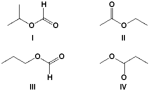 <strong>Which compound has four sets of signals in the <sup>1</sup>H-NMR spectrum? </strong> A) I B) II C) III D) IV