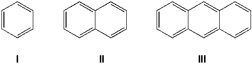 <strong>How many Kekule structures are possible for benzene, naphthalene, and anthracene ?  </strong> A) I: 3, II: 4, III: 4 B) I: 2, II: 3, III: 4 C) I: 2, II: 4, III: 4 D) I: 3, II: 3, III: 4 <div style=padding-top: 35px> 