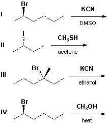 <strong>Which reactions will proceed with inversion of configuration? </strong> A) I, II B) III, IV C) II, III D) I, IV