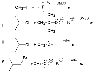 <strong>Which reaction below proceeds via an E2 mechanism? </strong> A) I B) II C) III D) IV