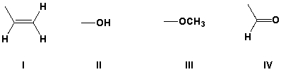 <strong>Rank the following substituents in order of increasing priority. </strong> A) III, II, IV, I B) I, IV, II, III C) IV, I, III, II D) I, II, III, IV
