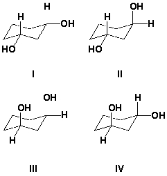 <strong>Which are meso compounds? </strong> A) I and II B) II and III C) I and III D) III and IV