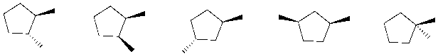 <strong>Which of the following are constitutional isomers of trans-1,2-dimethylcyclopentane? I II III IV V</strong> A) I, III, IV B) II, IV, V C) II, III, V D) III, IV, V