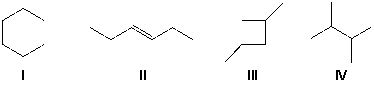 <strong>Which of the following molecules are constitutional isomers? </strong> A) I and IV B) II and III C) I , II, and IV D) I, II, and III