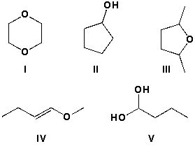 <strong>Which of the following molecules are constitutional isomers? </strong> A) I and II B) II and IV C) II and III D) IV and V