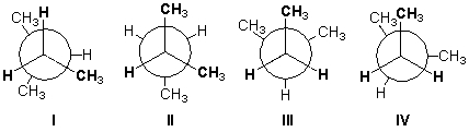 <strong>Which conformation of 2-methylbutane is least stable? </strong> A) I B) II C) III D) IV