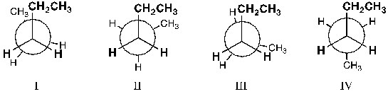<strong>Which conformer of pentane is the least stable? </strong> A) I B) II C) III D) IV
