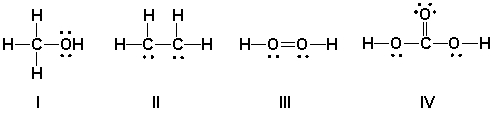<strong>Which Lewis structures are correct? HINT: Perform a total valence count and check formal charges. </strong> A) I B) II C) III D) IV