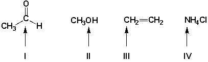 <strong>Using the VSEPR model, predict which atoms have bond angles of about 120°. </strong> A) II, IV B) I, IV C) II, III D) I, III