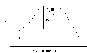 <strong>Which point on the energy diagram represents the intermediate? </strong> A) I B) II C) III D) IV