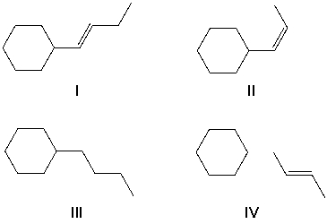 1-Cyclohexyl-1-butyne reacts with molecular hydrogen under pressure in the presence of a platinum catalyst. What reaction product is formed?    