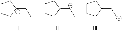 Arrange these carbocations in order of increasing stability (least to most).  