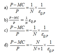 The percentage contribution margin (PCM)for each firm in a Cournot equilibrium can be calculated using the following formula:  <div style=padding-top: 35px> 