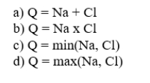 Suppose every molecule of salt requires exactly one sodium atom, Na, and one chlorine atom, Cl. The production function that describes this is: