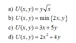 Which of the following utility functions is an example of preferences for perfect complements?