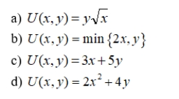 Which of the following utility functions is an example of Quasi-linear preferences?