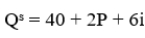 <strong>Consider the supply curve   . If the value of i rises, the supply curve will</strong> A)not shift at all B)shift to the right C)shift to the left D)rotate so it becomes upward sloping <div style=padding-top: 35px> 