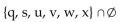 <strong>Find the indicated intersection or union. </strong> A) {q, s, u, v, w} B) {q} C) D) {q, s, u, v, w, x}