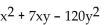 <strong>Factor. - </strong> A) (x + 15y)(x - 8y) B) (x - y)(x + 8y) C) (x - 15y)(x + y) D) (x - 15y)(x + 8y)