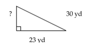 Solve the problem. -The diagram below shows a rope connecting the top of a pole to the ground. The rope is 30 yd long and touches the ground 23 yd from the pole. How tall is the pole? Round approximations to the nearest tenth.  