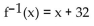 <strong>Solve the problem. A size 12 dress in Country C is size 44 in Country D. A function that converts dress sizes in Country C to those in Country D is f(x) = x + 32. Find a formula for the inverse of the function described.</strong> A) B) C) D)