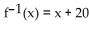 <strong>Solve the problem. A size -10 dress in Country C is size -10 in Country D. A function that converts dress sizes in Country C to those in Country D is f(x) = x - 20. Find a formula for the inverse of the function described.</strong> A) B) C) D)