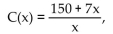 Solve the problem. -An organization determines that the cost per person of chartering a bus is given by the formula where x is the number of people in the group and C(x) is in dollars. Find a formula for the inverse of the function described.