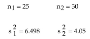 <strong>Calculate the test statistic F to test the claim that Two samples are randomly selected from populations that are normal. The sample statistics are given below. </strong> A)1.604 B)1.267 C)0.623 D)2.573