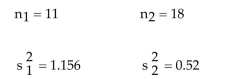 <strong>Calculate the test statistic F to test the claim that Two samples are randomly selected from populations that are normal. The sample statistics are given below. </strong> A)2.223 B)1.490 C)4.933 D)0.450