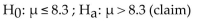 <strong>The statement represents a claim. Write its complement and state which is and which is = 8.3</strong> A) B) C) D)