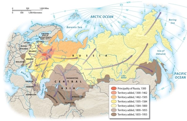 <strong>The pattern of expansion of the Russian Empire was characterized by which of the following? </strong> A)rapid expansion to the south B)rapid expansion in all directions simultaneously C)slow but steady expansion to the east D)rapid expansion to the west E)expansion northward into the Arctic