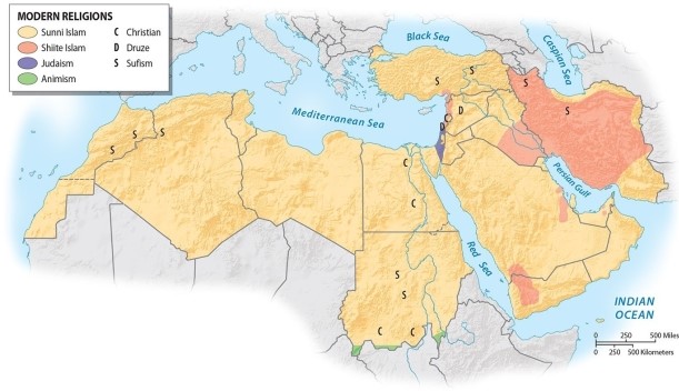 <strong>Which nation in the region has a deep split between Sunni and Shiite sects of Islam? </strong> A)Turkey B)Iran C)Egypt D)Morocco E)Iraq