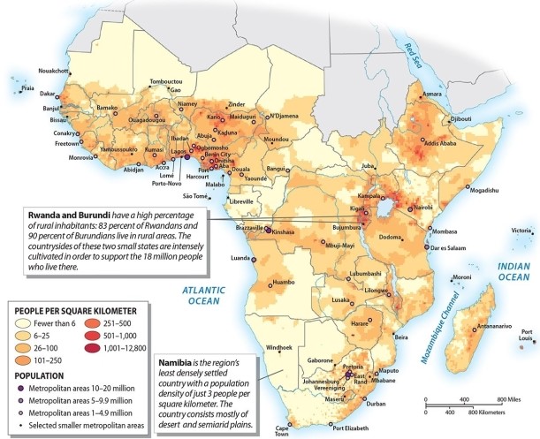 <strong>Which of the following locations is NOT a major population cluster within sub-Saharan Africa? </strong> A)the lake District of Rwanda, Burundi, Uganda and western Kenya B)the Niger Delta of Nigeria C)the rift valleys of Ethiopia D)the coastline of West Africa (Ghana, Ivory Coast, Senegal) E)the Namibian Desert