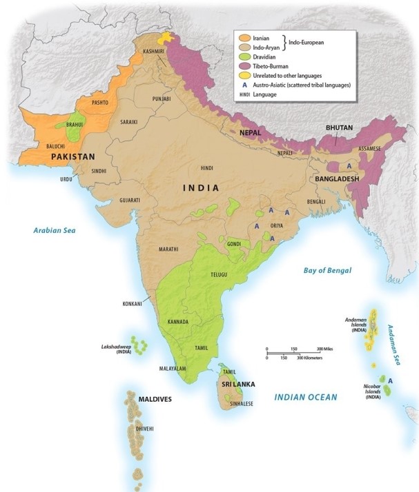 <strong>In what part of India are Dravidian languages most likely to be spoken? </strong> A)south B)north C)center D)west E)east