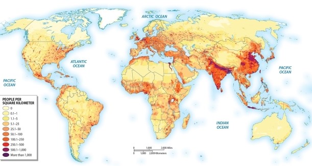 <strong>Which of the following regions has the highest population density? </strong> A)North America B)South Asia C)Australia D)Russia E)Africa