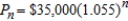 <strong>If the rate of inflation is per year and the average price of a car is currently $35,000, the average price after n years is . Compute the average price after 8 years. Round your answer to two decimal places.</strong> A) $22,259.86 B) $53,714.03 C) $295,400.00 D) $46,685.40 E) $264,600.00