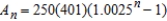 A deposit of $250 is made at the beginning of each month into an account at an annual interest rate of 3% compounded monthly. The balance in the account after n months is . Find the balance in the account after 3 years by computing the 36th term of the sequence. Round your answer to two decimal places. 
