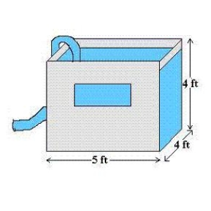 <strong>A tank with a base of 4 feet by 5 feet and a height of 4 feet is full of water. The water weighs 62.4 pounds per cubic foot. How much work is done in pumping water out over the top edge in order to empty all of the tank. Round your answer to one decimal place. </strong> A) 1,996.8 ft-lb B) 1,248.0 ft-lb C) 2,496.0 ft-lb D) 499.2 ft-lb E) 9,984.0 ft-lb