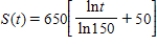 <strong>The rate of change in sales S is inversely proportional to time measured in weeks. Find S as a function of t if sales after 2 and 4 weeks are 250 units and 400 units respectively.</strong> A) B) C) D) E)