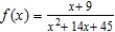 <strong>Find the x-values (if any) at which the function is not continuous. Which of the discontinuities are removable? </strong> A) no points of discontinuity B) x = -9 (not removable), x = -5 (removable) C) x = -9 (removable), x = -5 (not removable) D) no points of continuity E) x = -9 (not removable), x = -5 (not removable)