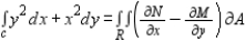 Verify Green's Theorem by setting up and evaluating both integrals for the path C: square with vertices (0,0), (5,0), (5,5), (0,5).