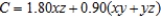 <strong>A rectangular box with an open top has a length of x feet, a width of y feet, and a height of z feet. It costs $1.80 per square foot to build the base and $0.45 per square foot to build the sides. Write the cost C of constructing the box as a function of x, y, and z.</strong> A) B) C) D) E)