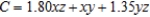 <strong>A rectangular box with an open top has a length of x feet, a width of y feet, and a height of z feet. It costs $1.80 per square foot to build the base and $0.45 per square foot to build the sides. Write the cost C of constructing the box as a function of x, y, and z.</strong> A) B) C) D) E)