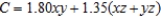 <strong>A rectangular box with an open top has a length of x feet, a width of y feet, and a height of z feet. It costs $1.80 per square foot to build the base and $0.45 per square foot to build the sides. Write the cost C of constructing the box as a function of x, y, and z.</strong> A) B) C) D) E)