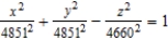 <strong>Some planet is an oblate ellipsoid rather than a sphere because of the forces caused by its rotation. The equatorial radius of this planet is 4851 miles and the polar radius is 4660 miles. Find the equation of the ellipsoid. (Assume that the center of a planet is at the origin and that the trace formed by the plane corresponds to the equator.)</strong> A) B) C) D) E)
